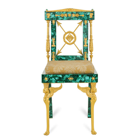 022M - Exquisite Malachite and Gilt-Bronze Side Chair with Mythological Motifs