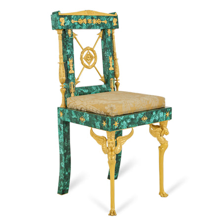 022M - Exquisite Malachite and Gilt-Bronze Side Chair with Mythological Motifs