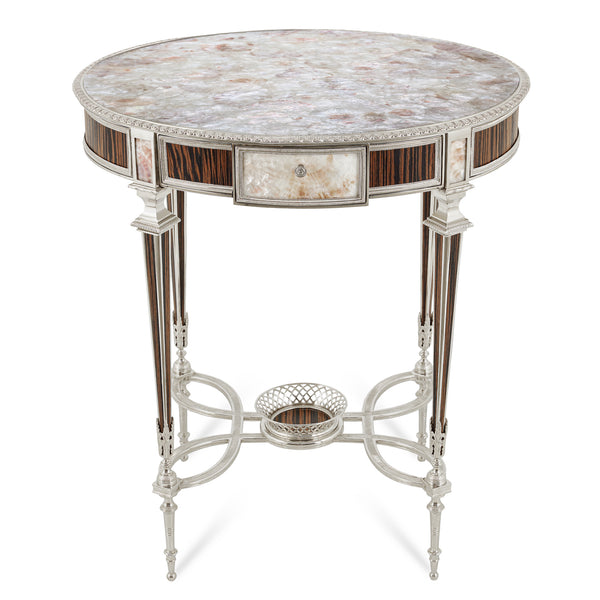 246MofPNwood -  mother of pearl and rosewood veneer oval side table