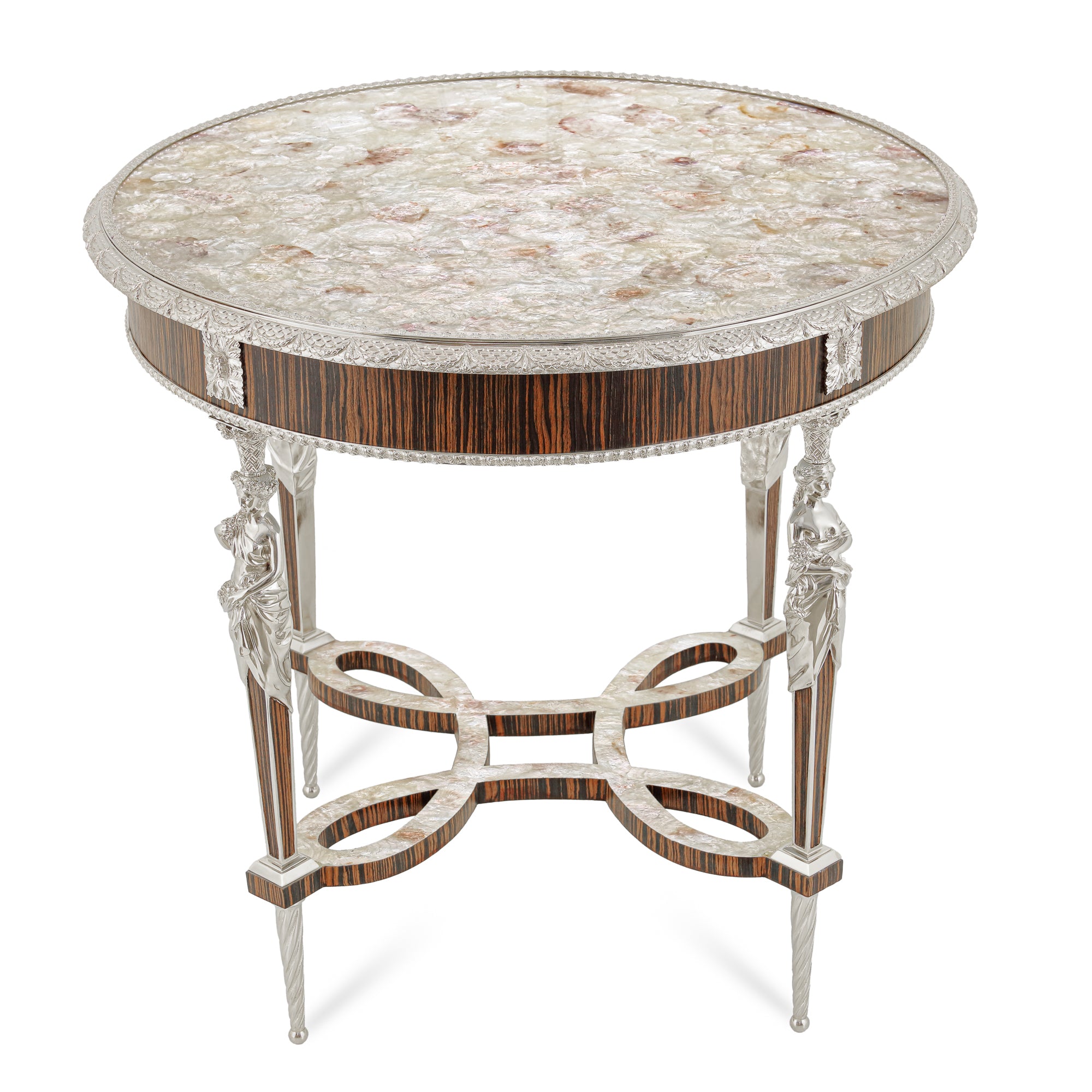 258MofPNwood - Round side table mother of pearl and wood