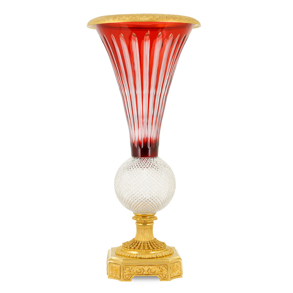 062R - Red crystal and brass vase