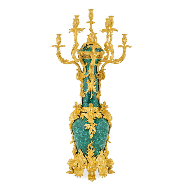 070M - Malachite and brass vase - candelabra