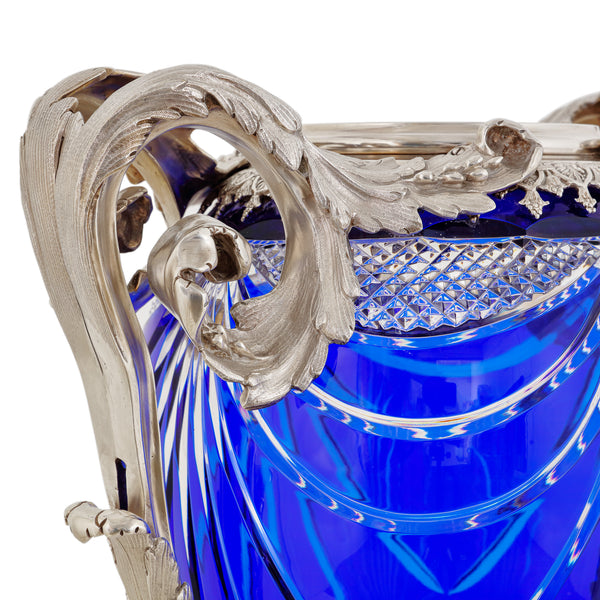 096CO - Blue crystal and brass vase
